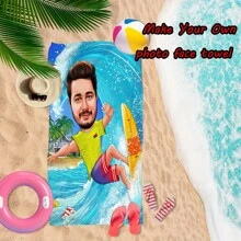 1pc Customized Photo Beach Towel - Ultra Soft And Quick-Dry Polyester | Perfect For Surfing, Pool, And Camping | Personalize With Your Face