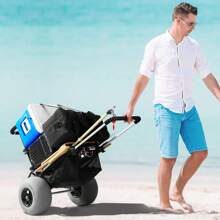 SKYSHALO Beach Cart With Big Wheels, 29.9" X 15.4", 15.4" X 15.7", 29.9" X 15.4" Or 20.1" X 14.6" Cargo Deck With 12" Balloon Wheels Or Foam Wheels With 10" PE Solid Wheels Or 9" Balloon Wheels, 69 Lbs Or 165 Lbs Load Capacity Folding Sand Cart And 27" To 44.7" Adjustable Height, Heavy Duty Beach Cart