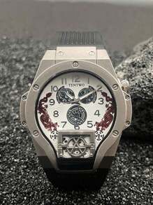 1 件独特时尚男士不对称形状腕表，时尚休闲运动学生手表，时尚、休闲、商务、混合刻度、圆形表盘，适合日常佩戴、装饰、送给朋友或父亲的节日礼物 - 彩色 - 查看 2