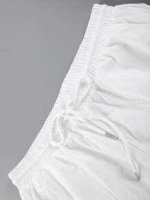 2pcs/Set Men Solid Color Short Sleeve Polo Collar Shirt And Drawstring Waist Shorts Casual Regular Outfit, Spring/Summer - White - View 6