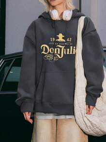 (250g Polyester Fiber Polyester) DonJulio Print Fashion Men's Casual Long-Sleeved Hooded Sweatshirt, Suitable For Outdoor Sports,Women's Casual And Comfortable Hoodie, Fall/Winter Chic Long-Sleeved Multi-Purpose Top