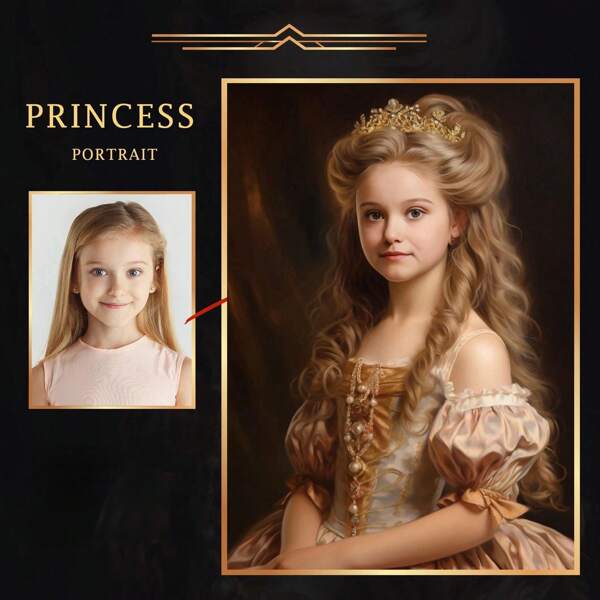 Custom Kids Royal Portrait From Photo For Girl, Custom Girl Portrait, Renaissance Portrait, Historical Princess Portrait, Royal Portrait, Human Portrait, Custom Kids Portrait, Birthday Gift