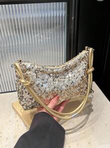 1 件金色新月设计 PVC 闪光斜挎包，适合女士 - 金色 - 查看 1