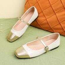 全新 女式 玛丽珍平底鞋 奶奶鞋 乐福鞋 - 糯米白色 - 查看 5