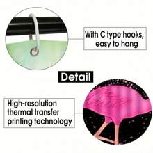 4pcs Glittering Rhinestone Flamingo Pattern Shower Curtain Set, Waterproof Bathroom Partition Curtain With 12 Hooks, Non-Slip Bath Mat, Toilet U-Shaped Pad, Toilet Seat Cover Pad, Decorative Bathroom Set, Bathroom Accessories Home Bathroom Decor Fall Decor Back To School