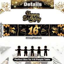 Mantel elegante de cumpleaños de color negro y dorado multicolor, 1 pieza de tela de poliéster antideslizante y rectangular para decoración de fiesta de cumpleaños, adecuado para hombres y mujeres