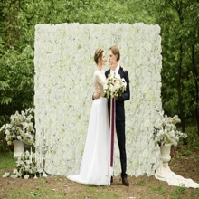 White Floral Wall Backdrop Panels (18-36 Panels) 15 X 15 InchesArtificial Floral Wall Panels  3D Silk Flower Wedding Backdrop Floral Wall Background For Wedding Reception Party Decorations - 白色 - 查看 10