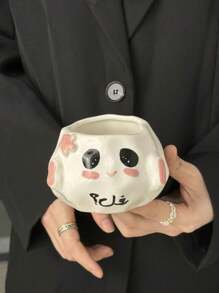 1pc Cute Cartoon Face Ceramic Mug, Handmade Asymmetrical Pottery Coffee Cup, Breakfast Milk Oatmeal Bowl, Dessert Ice Cream Cup, Home Afternoon Tea Latte Cup, Water Drink Tumbler, Gift Mug, Party Decor