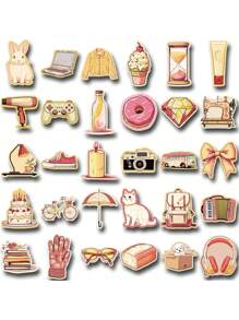 60 件复古可爱简约蝴蝶花朵涂鸦贴纸 DIY 装饰手机、电脑、吉他、水瓶防水贴纸 - 彩色 - 查看 9