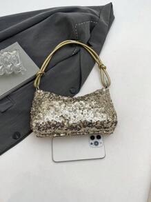 1 件金色新月设计 PVC 闪光斜挎包，适合女士 - 金色 - 查看 3