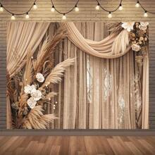 Bohemian Style Flower And Reed Decor Curtain - Multipurpose Polyester Backdrop, Suitable For Party And Home Decor, No Electricity Required, Suitable For Spring And Summer Events
