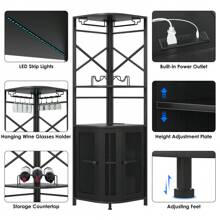 Corner Bar Cabine, 5/6-Tier Industrial Wine Cabinet With LED Strip And Glass Holder, LED Liquor Cabinet Bar Unit For Home, Corner Display Cabinet For Small Space
