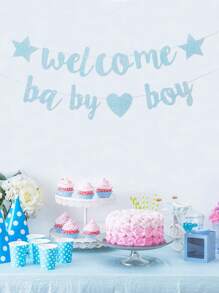 1 套蓝色闪光“欢迎宝贝”横幅，蓝色闪光纸拉旗用于性别启示派对墙背景横幅，生日宝贝淋浴背景横幅，派对家居挂饰房间装饰背景装饰，派对礼物
