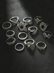 Set de 15 anillos de estilo gótico, anillos de nudillos vintage de estilo urbano y hip-hop, aptos para cualquier ocasión, regalo perfecto para las fiestas