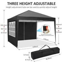 tooluck 10*10 Pop Up Tent With 4 Removable Sidewalls, Waterproof Commercial Instant Shelter Party Tent Outdoor Portable Canopy Tent For Party With Carry Bag, Ropes, Pegs - Black - View 3