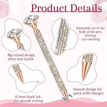 9 Pcs 3 Colors Diamond Pens, Rhinestone Case With Diamond Ballpoint Pens, Wedding Bridal Favors Gift, Black Ink Glitter Pens For Birthday Party Gift Supplies Back To School