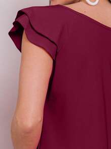 Women's Blouse Ruffle Short Sleeve Tank Top Summer Fashion T-Shirt - Màu Đỏ Sâu - Xem 4