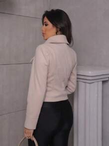 Women's Wool Coat With Button Detail - Caqui - Ver 2