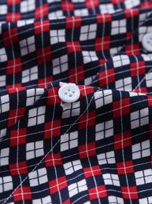 Men's Geometric Print Short Sleeve Casual Shirts, Spring/Summer - Red - View 5