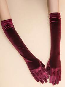 Solid Long Gloves - Burgundy - View 2