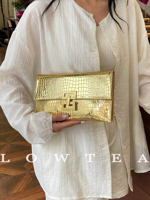 low tea 1 件女士时尚纯色信封形翻盖锁蛇皮图案手拿包，适合购物、约会、送给年轻女性、大学生、初学者和办公室女士的礼物，非常适合办公室、学校、工作、商务、通勤