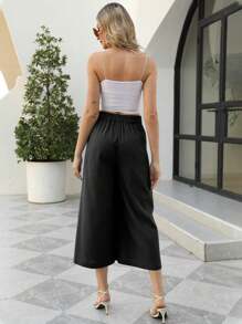 tooluck Women's Wide Leg Pants With Elastic Waist And Casual Pocket Pants - 黑色 - 查看 2