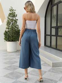 tooluck Women's Wide Leg Pants With Elastic Waist And Casual Pocket Pants - 藍色 - 查看 3