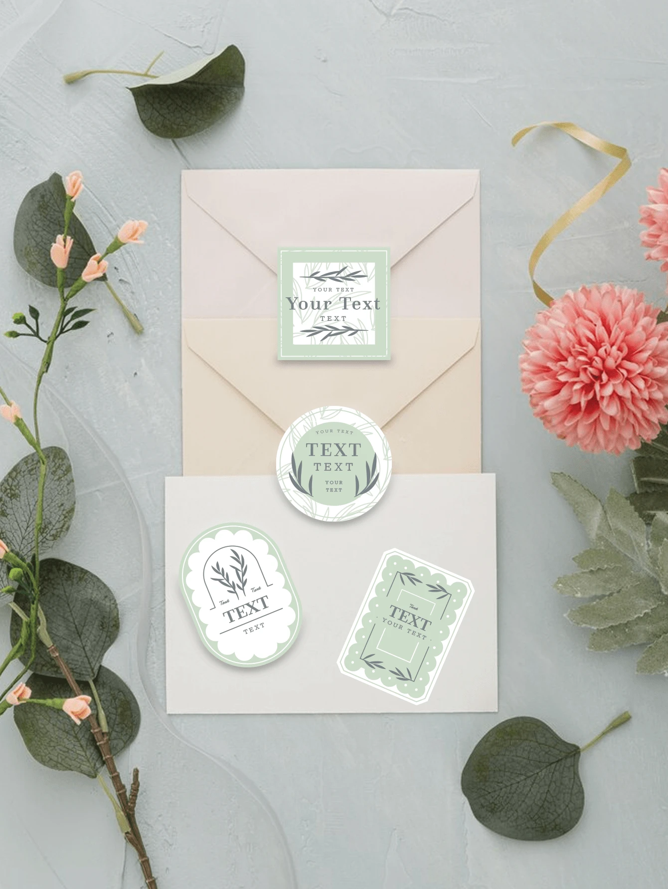 Adesivos Personalizados Verdes de Botânica - Etiquetas Adesivas Personalizadas para Casamentos, Festas e Presentes - Conjunto com 30 Peças, 2 Polegadas e Formatos Mistos, Design Elegante e À Prova d'Água para Scrapbooking e Envelopes, Material Escolar, Volta às Aulas