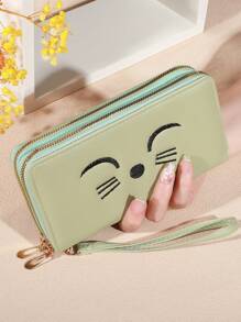 可爱猫咪印花钱包 女式仿皮 带卡槽和拉链口袋 双拉链卡包 钱包 钱夹 长款钱包 钱包 腕包 - 彩色 - 查看 12