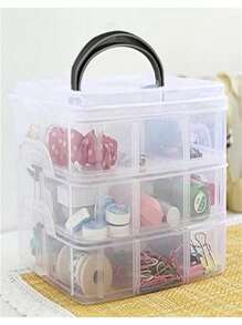 1 Peça De Caixa De Armazenamento Transparente De 3 Camadas E 18 Grades, Caixa De Organização De Brinquedos, Joias E Acessórios, Contêiner De Armazenamento Portátil, Presente Para O Dia Dos Namorados - aleatotia - Visão 6