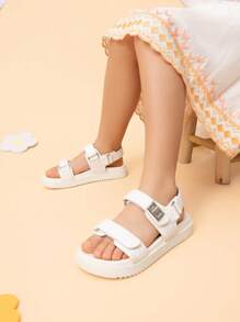 Girls Sandals Two Strapped Casual Open Toe Sandals Little Kid/Big Kid - trắng - Xem 2
