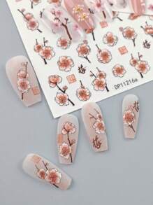 2 vellen lentebloesem nagelkunststickers, roze kersenbloesembloemen doe-het-zelf nagelstickers voor lente en zomer, zelfklevende nagelbenodigdheden voor vrouwen en meisjes