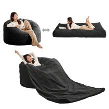 Full/Queen Size Bean Bag Chairs For Adults, 2 In 1 Bean Bag Chairs, Convertible Bean Bag With Filler For Gaming Large Foam, Bean Bags With Washable Soft Corduroy Cover For Living Room - 深灰色 - 查看 2