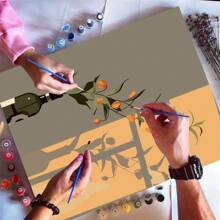 1 Set Minimalist Floral DIY Digital Oil Painting Kit, Carefully Crafted Oil Painting To Express Your Personalized Using Colors, Decorate Your Space With A 40*50CM Oil Painting - Apricot - View 5