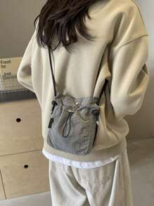 Minimalist Casual Lightweight Crossbody Bag, Multifunctional Shoulder Bag, Unisex, Portable Phone Pouch With Drawstring Pocket - Grey - View 4