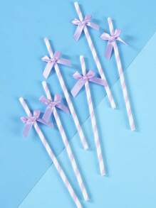 8/16 unidades Pajitas de papel a rayas de color morado claro con lazo de cinta para beber y manualidades, papel de fiesta, pajitas, suministros de vajilla, fiesta de cumpleaños de sirena, boda, aniversario, fiesta de baby shower, fiesta de gender reveal, decoraciones y suministros para fiestas, pajitas de papel desechables para fiestas, artículos para fiestas