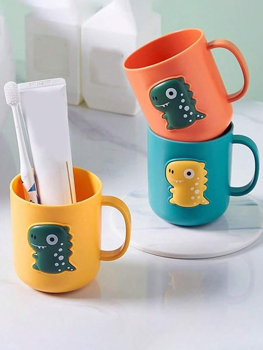 1pc/2pcs Cute Dinosaur Toothbrush Holder Cup, Plastic Rinse Cup Portable Water Cup, Multifunctional Bathroom Kitchen Toothbrush Rack Home Bathroom Decor Summer - Multicolor - View 1