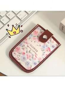复古花卉拉出式钱包，带多个卡槽 - 超薄仿皮身份证和信用卡夹，适合女士