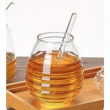 1 件蜂窝设计玻璃蜂蜜罐，带盖和勺子，创意可爱玻璃蜂蜜储存罐，梅森罐 - 彩色 - 查看 12