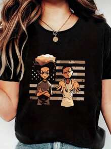 The Boondocks X Outkast Stankonia Album Cover Casual Digital Print 220g Pure  Heavy 100% Cotton T Shirt - Black - View 7