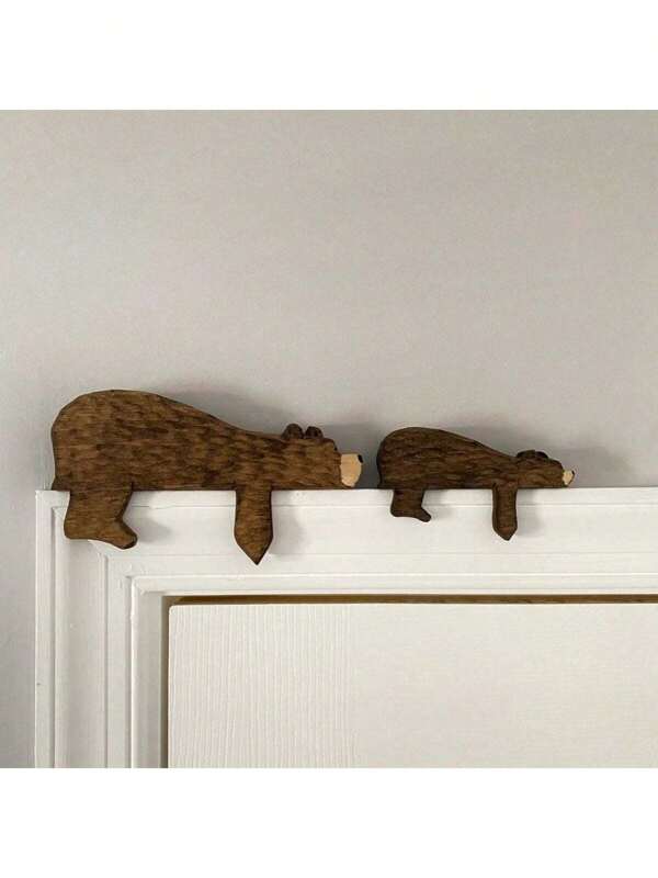 2 buc/1 set Decorație din lemn pentru grădiniță de pădure, decorație de perete boem din lemn, urs adormit în sălbăticie, sală de clasă, dormitor, cameră pentru creșă, raft, decorare pădure, decorare uși camerei copiilor, cadou de Crăciun pentru familie, cadou ideal deghizat