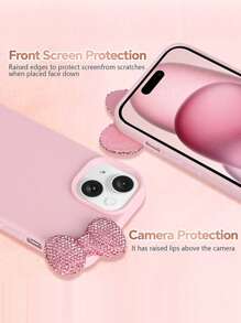 可爱粉色蝴蝶结3D水晶蝴蝶结手机壳，可爱蝴蝶结设计，兼容 16 Pro Max、15、14、13、12、11，荔枝全包保护壳，防水防震防摔防刮，春季生日礼物 - 粉色 - 查看 5