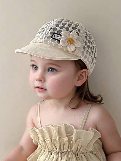 Topi Matahari Bayi, Topi Baseball Bertepi Jaring Tipis Bernapas untuk Musim Panas untuk Bayi Perempuan, Cocok untuk Aktivitas Luar Ruangan, 3-24 Bulan