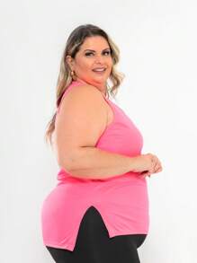 Kit 2 Regatas Dry Fit Feminina Plus Size Tapa Bumbum Academia Fitness Esportiva - Preto e Rosa - Visão 3