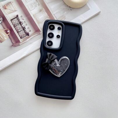 心形 1Piece 黑色马卡龙色波浪壳TPU软壳手机壳DIY爱心蝴蝶结手机壳适用于Apple Iphone11/12/13/14/15/16Promax、Sam Sung S20/S21/S22/S23FE/S24U/S24FE/S25 +/S25U/A55/A35/A25/A15/A05S/A14/A54/A53、Redmi NOTE11/12/13PRO PLUS/13C、OPPO RENO 10/10Pro/RENO11F
