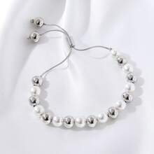 1 szt. Miedziano-złota regulowana bransoletka z koralików z zawieszką w kształcie serca, prosty styl hip-hopowy, zdobiona sztucznymi perłami, odpowiednia do codziennego noszenia przez kobiety, biżuteria na każdą porę roku