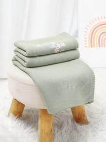 1 件婴儿针织毯带刺绣装饰，甜美婴儿襁褓毯，休闲简约设计，适合所有季节 - 綠色 - 查看 3