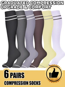 6 双女士膝盖高压力袜，为跑步、运动、久坐和站立提供最佳支撑，改善血液循环，舒适的压力袜，适合日常使用