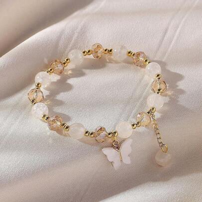 1pc Y2K Style Energetic Bead Bracelet, Acrylic Butterfly Stretch Bracelet Suitable For Women, Casual/Fresh, Random Butterfly Placement