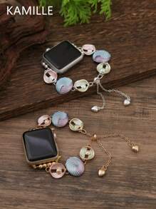 KAMILLE 1pc Women's Vintage Aesthetic Multi-Color Paint Oil Circle Shell Smart Apple Watch Band, Compatible With 38/40/41/42/44/45/49mm, Adjustable Buckle Strap, Compatible With Apple Watch Ultra/SE/8/7/6/5/4/3/2/1, Gift For Valentine's Day, Everyday Wear, Suitable For Dates